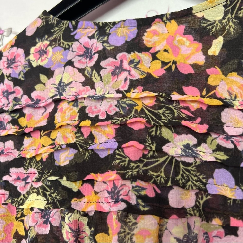 Free people blouse floral flowers rainbow 🌈 mixture neon bow tie ribbon 🎀 - Picture 5 of 14